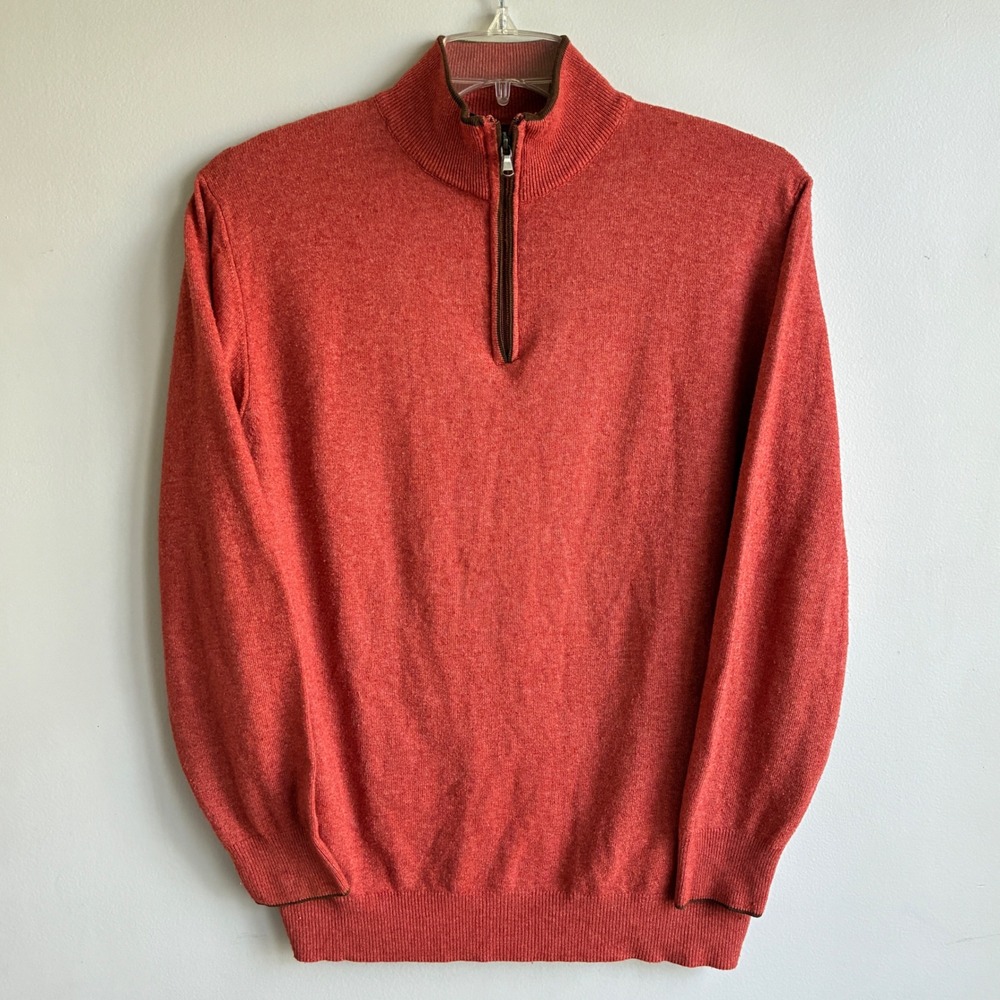 Eredi Pisano Quarter Zip Sweater Mens XL Orange Cashmere Wool Blend Italy